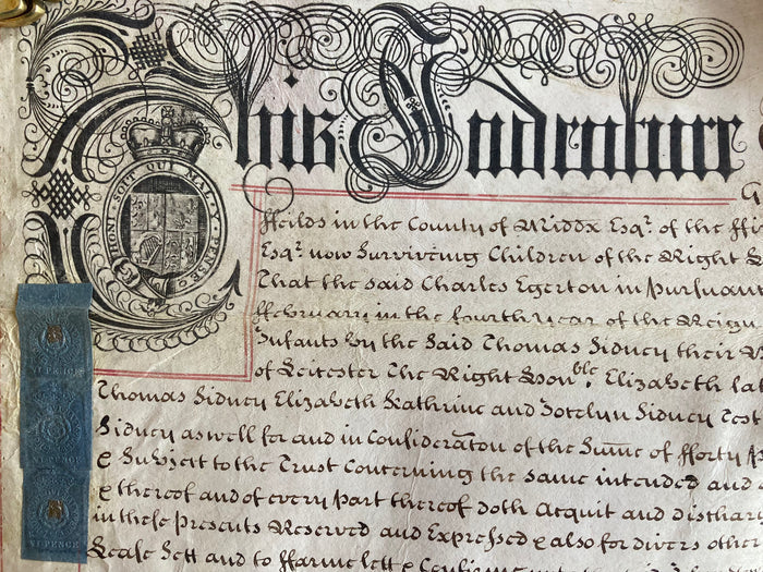 Handwritten Indenture on Vellum. 4, December 1714. Lysle Street, London.