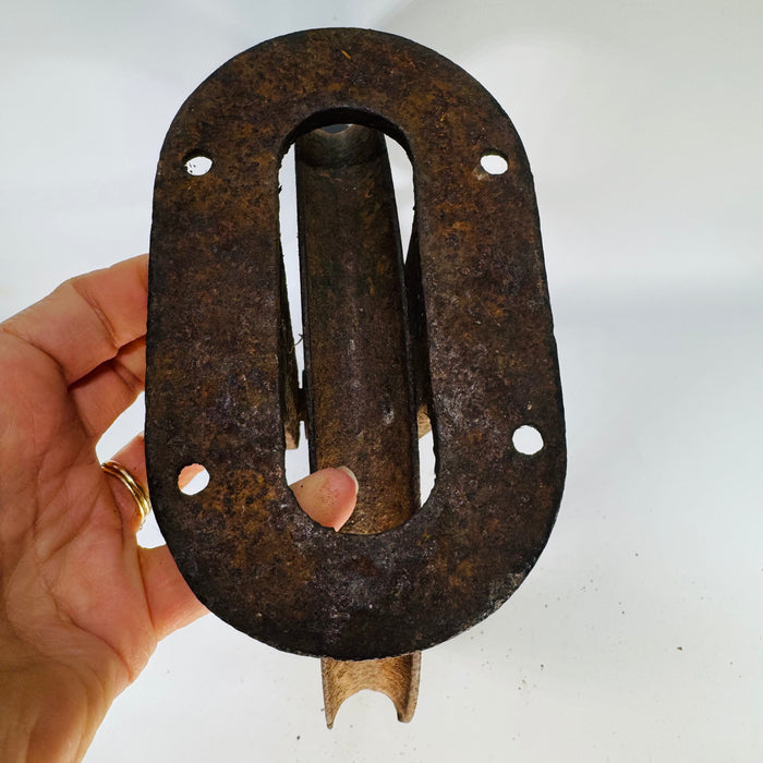 Antique Cast Iron Upright Pulley Sheave Pat Apr 18 1876, Barn or Industrial Hardware, Rustic Steamboat Pulley Decor