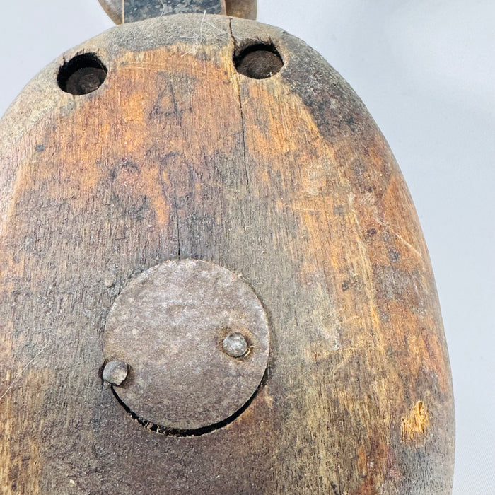 Antique Wooden Block & Tackle Pulley with Forged Iron Hook, Farm Equipment