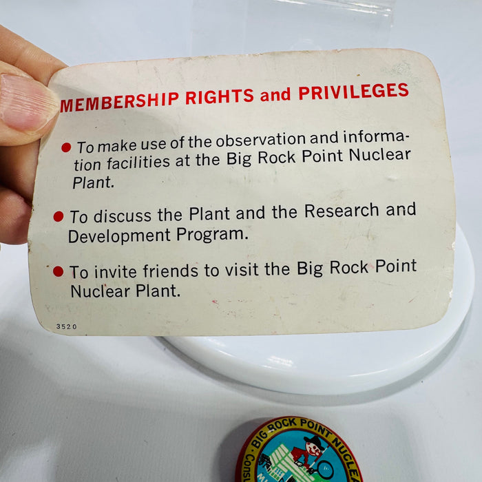 Big Rock Point Nuclear Plant Inspectors Club Certificate & Mighty Atom Club Pin – Vintage Atomic Age Ephemera