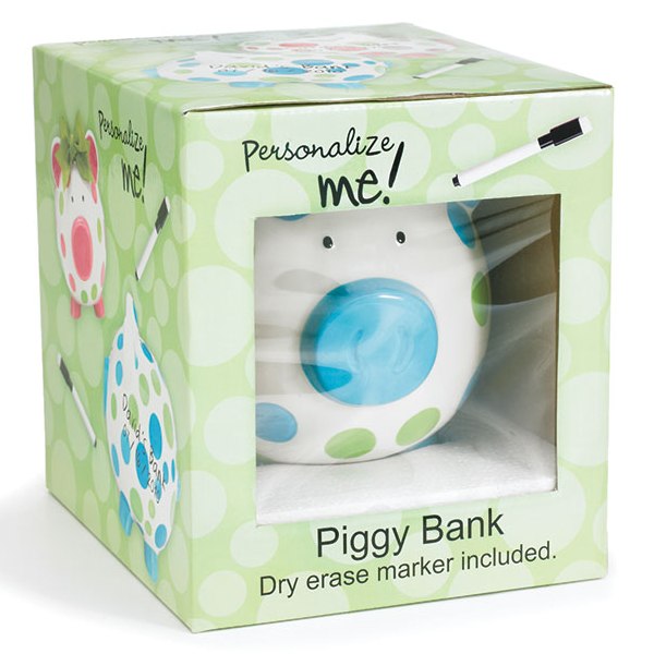 Boys Blue & Green Ceramic Polka Dot Piggy Bank Boxed
