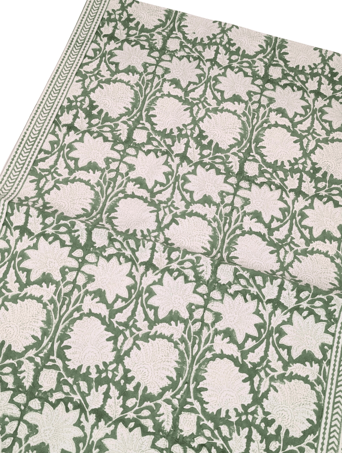 Emerald Green Block Printed Table Runner 45x150cm - Precious Sparkle