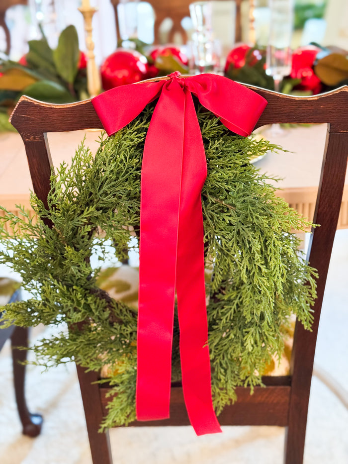 Fete Noel Petite Christmas Cedar Satin Bow Wreath