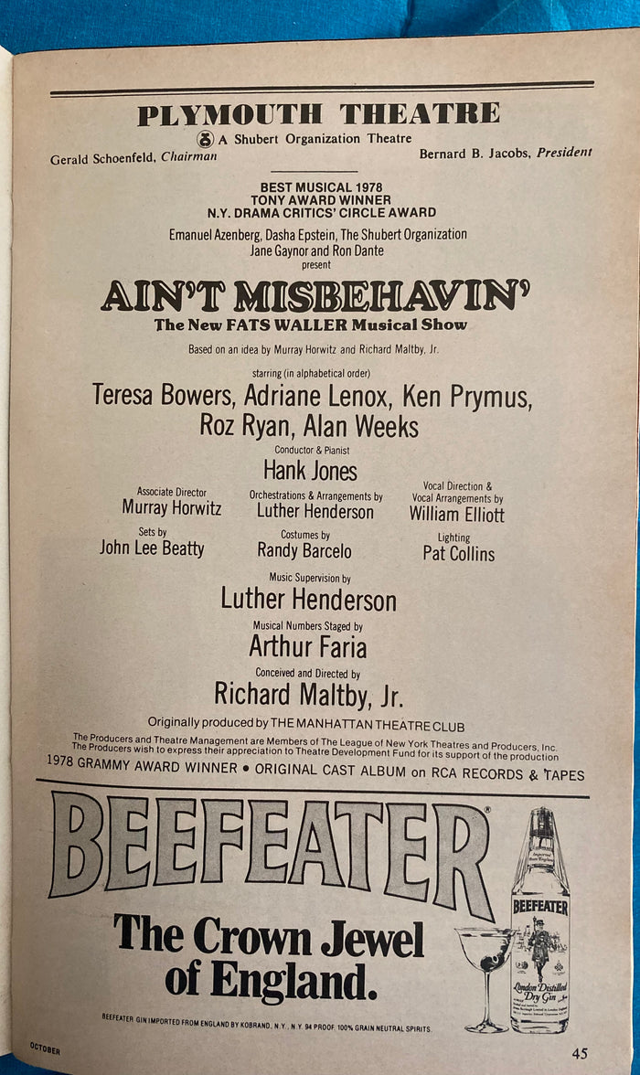 Ain't Misbehavin' The New Fats Waller Musical Show. October, 1980.