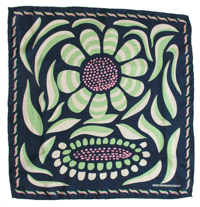 Les Belles Vagabondes Mini Forget-me-not Marine Navy Silk Scarf - Precious Sparkle