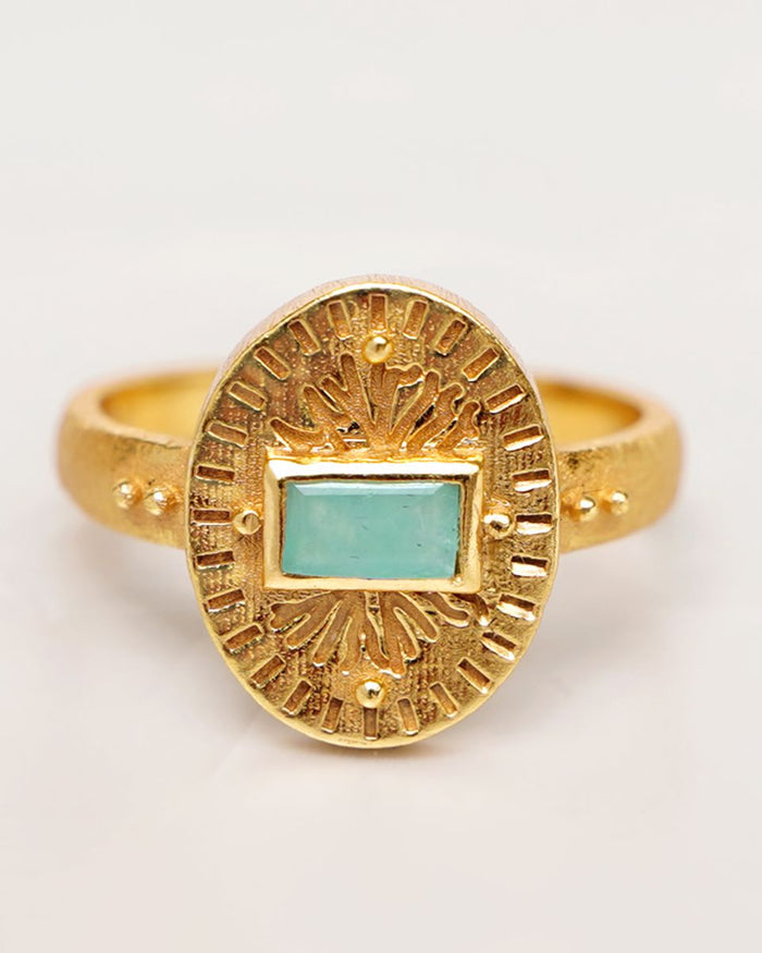 muja juma Engraved Oval Amazonite Ring - Precious Sparkle