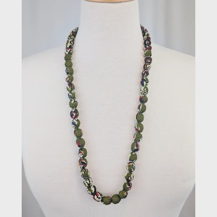 Olive Indian Fabric Handmade Beaded Necklace - Precious Sparkle