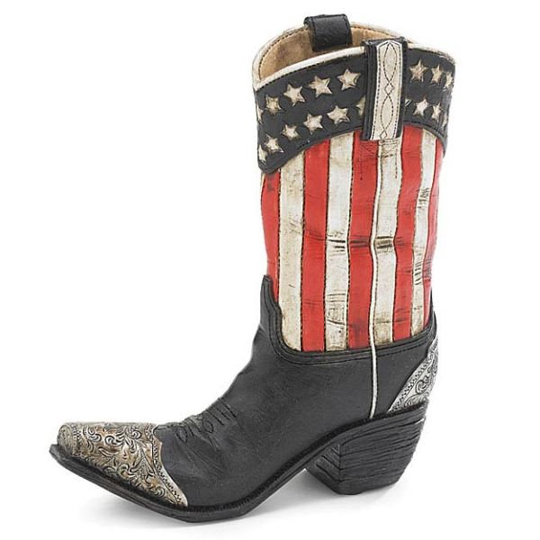 Patriotic Resin Cowboy Boot Vase
