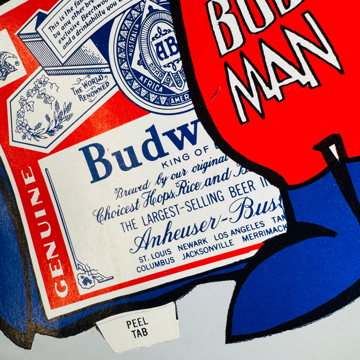 Vintage Budweiser Bud Man Sticker – 1970s Beer Advertising Character Decal 7" x 7"
