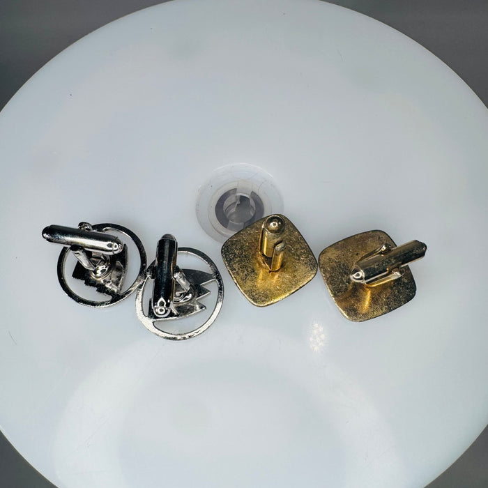 Vintage Buick Cufflinks Set (2 Pairs) — Tri-Shield + Gold Car Emblem (c. 1960s–1970s)