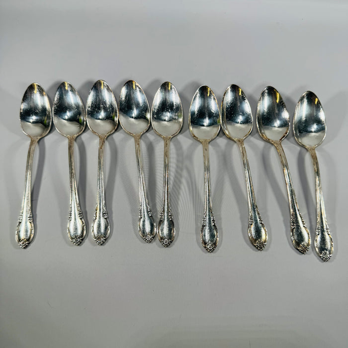 1847 Rogers Bros Remembrance Silverplate Spoons Set of 9 Vintage 1948 Floral Flatware