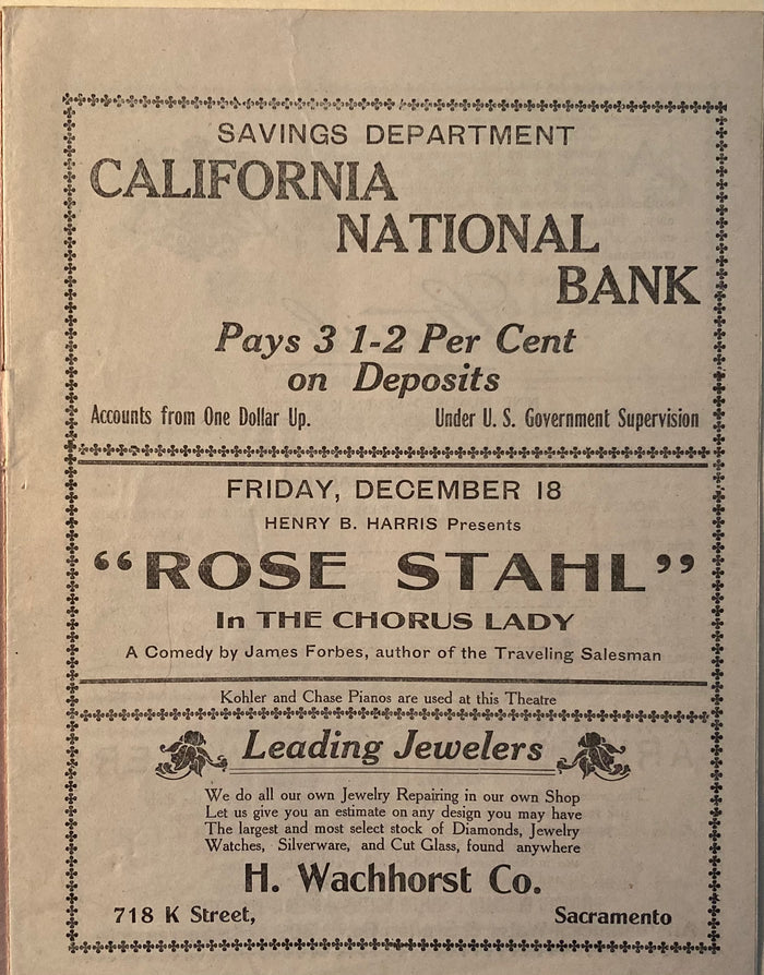 Clune Theatre, Sacramento, CA. "The Chorus Lady." Dec. 18, 1903.