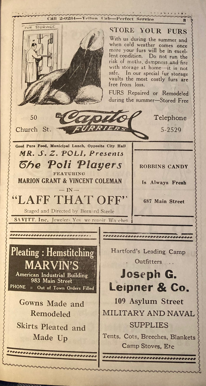 Palace Theatre, Hartford, CT. Stock Season. The Poli Players "Laff That Off." April 4, 1927.
