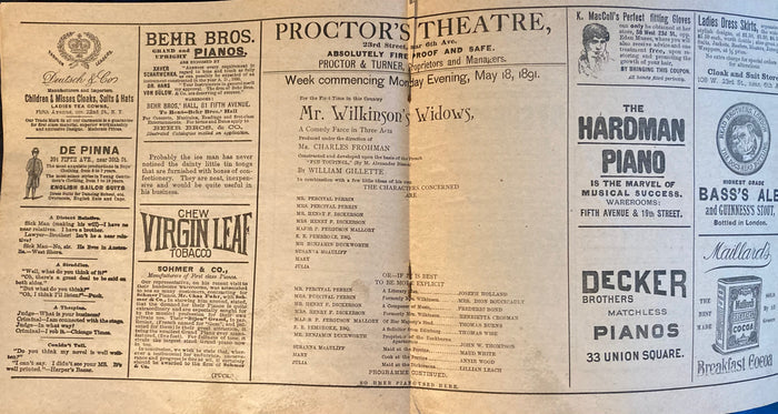 Proctor's Theatre, NY. "Mrs. Wilkinson's Widows." May 18, 1891.