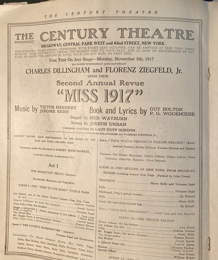 The Century Theatre, NY. Charles Dillingham and Florenz Ziegfeld Jr. offer their 2nd annual "Miss 1917."