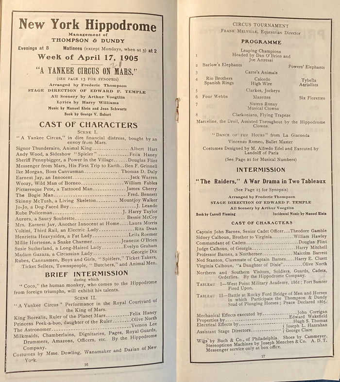 New York Hippodrome, NY. "A Yankee Circus on Mars." April 17, 1905.