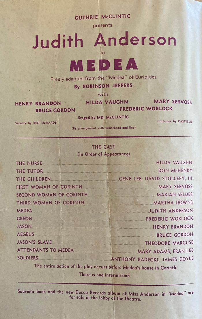 KRNT Theatre. Des Moines, IA. Robinson Jeffers' "Medea." Starring Judith Anderson. Nov. 11, 1948.