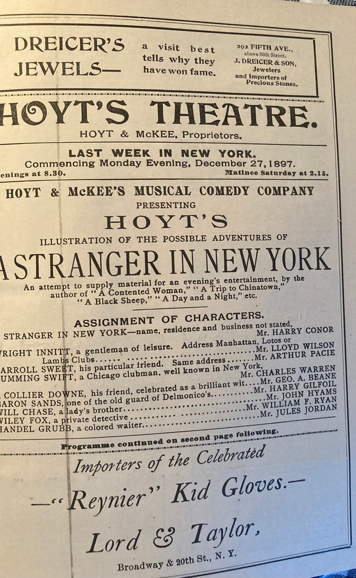Hoyt's Theatre, NY. "A Stranger in New York." Dec 27, 1897.