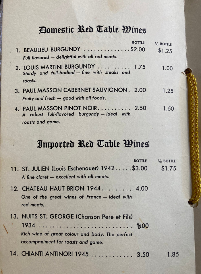 (Wine List)  The Bagdad.  [ca. 1940's].