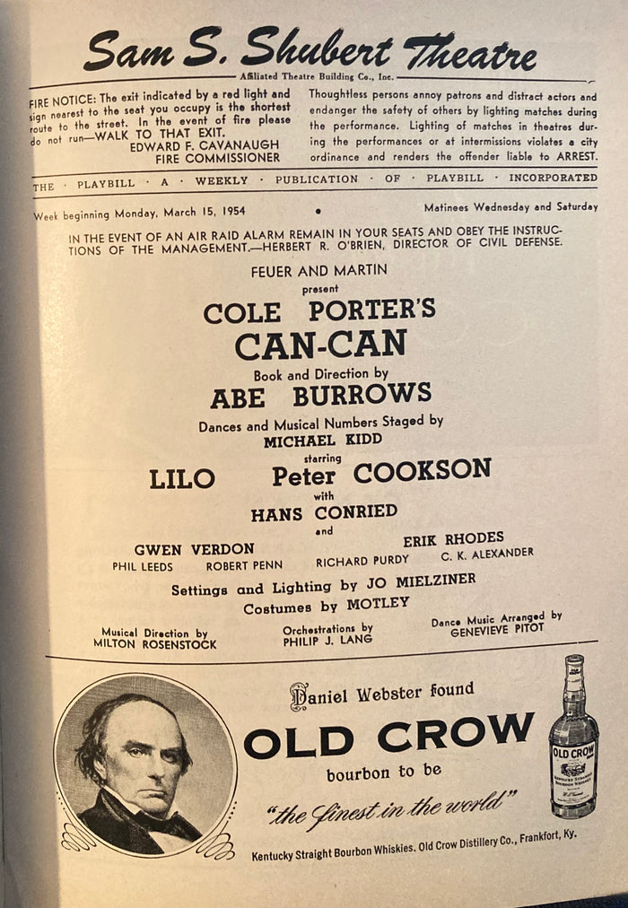 Shubert Theatre, NY. "Can-Can." March 15, 1954.