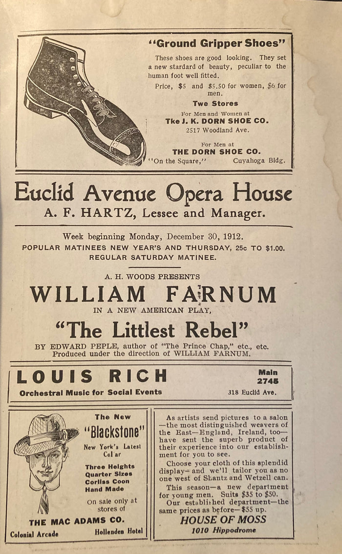 Euclid Avenue Opera House, Cleveland, Ohio. "The Littlest Rebel." Dec. 30, 1912.