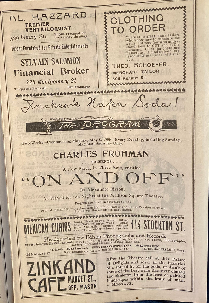 Columbus Theatre, SF. "On and Off." By Alexandre Bisson. (1899)