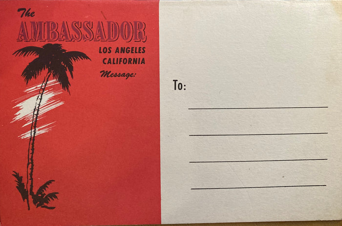 (The Ambassador, Cocoanut Grove) Table Card Announcement - The Ames Brothers. (Oct. 7, 1943)