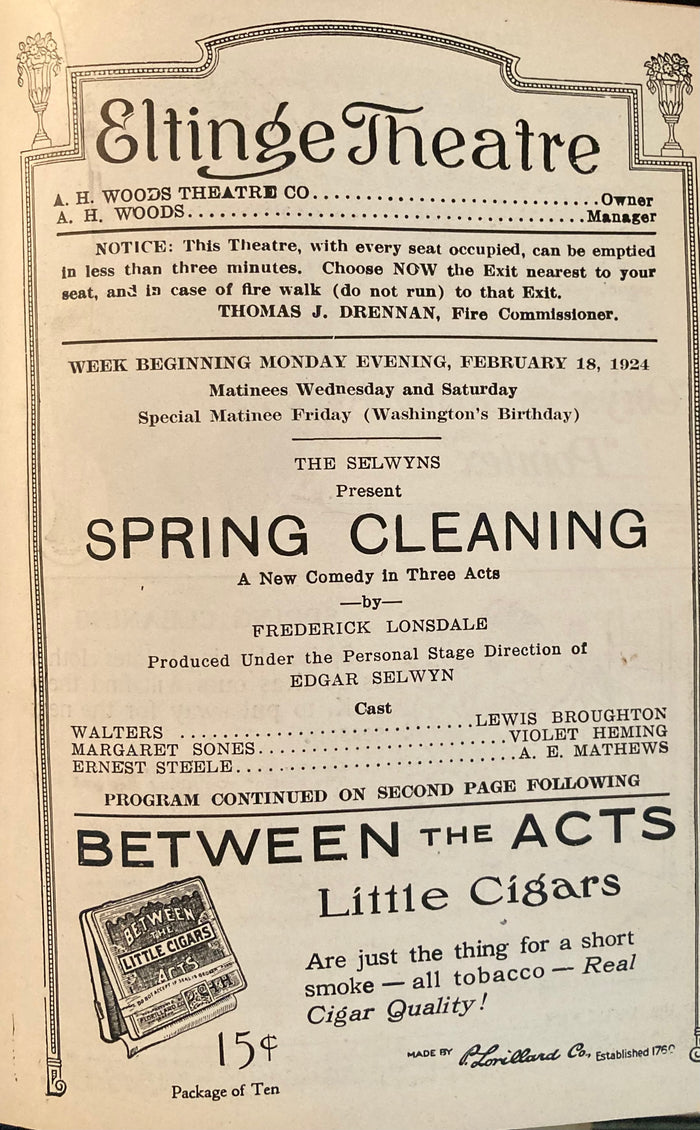 Eltinge Theatre, NY. "Spring Cleaning." Feb. 18, 1924.