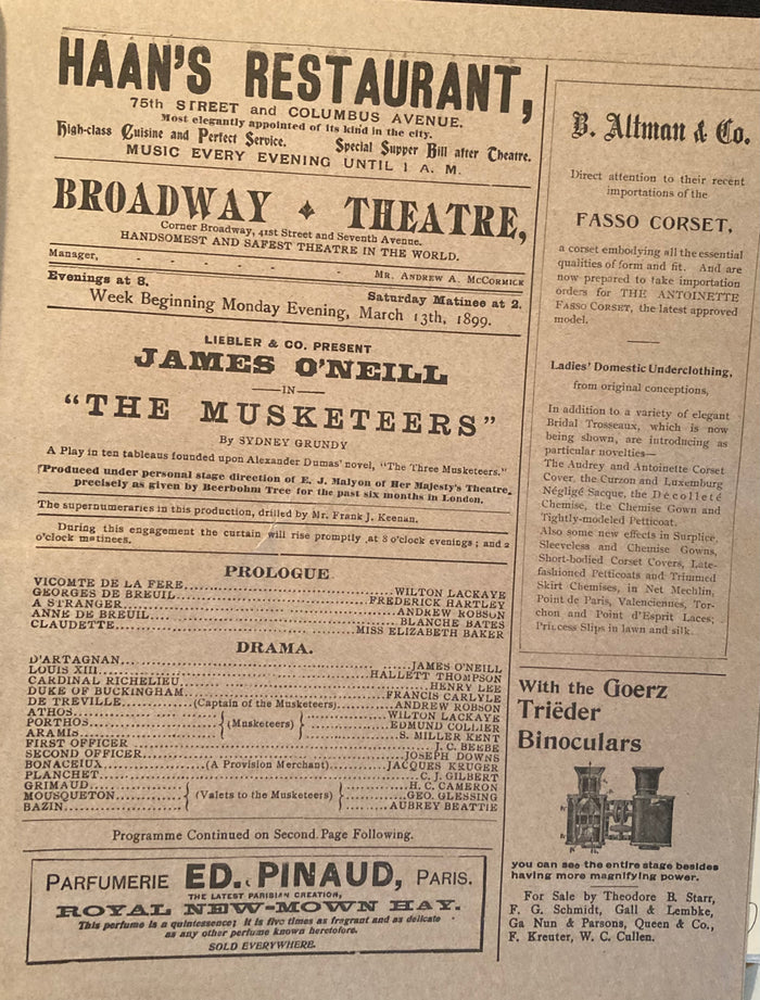 Broadway Theatre, NY. "The Musketeers." March 13, 1899.