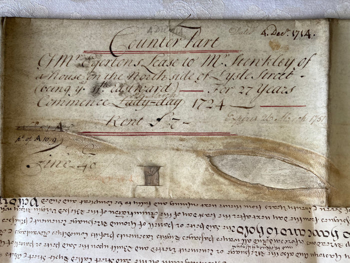 Handwritten Indenture on Vellum. 4, December 1714. Lysle Street, London.