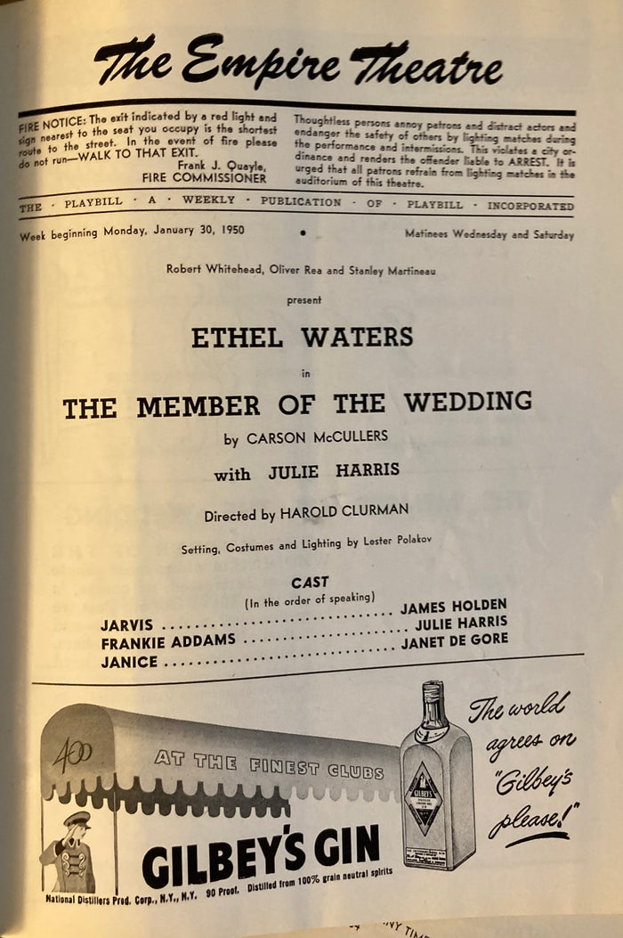 Empire Theatre, NY. Ethel Waters in "The Member of the Wedding." January 30, 1950.