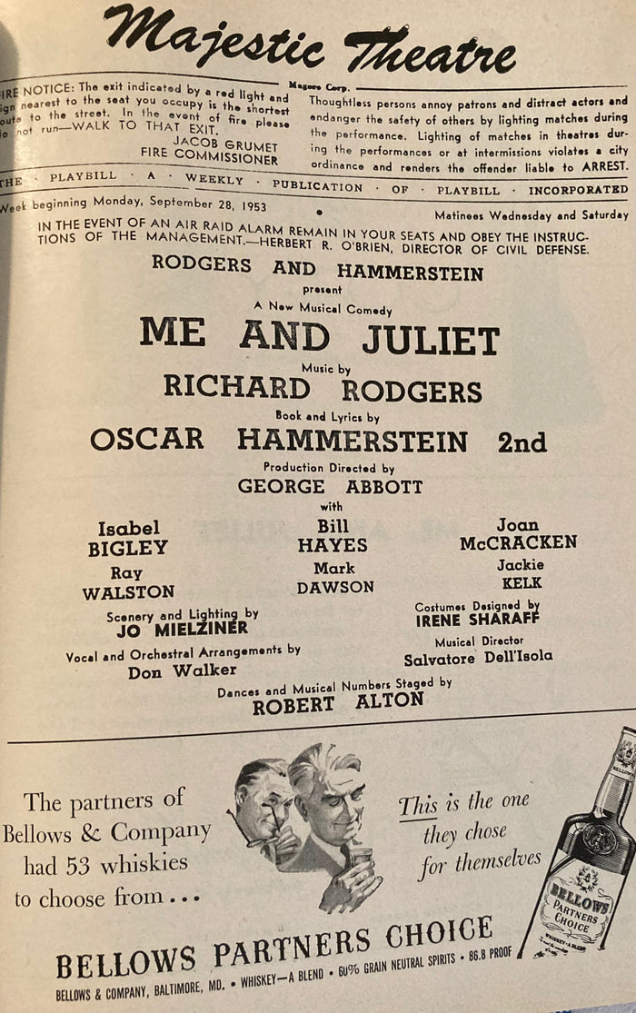 Majestic Theatre, NY. "Me and Juliet." Sept. 28, 1953.
