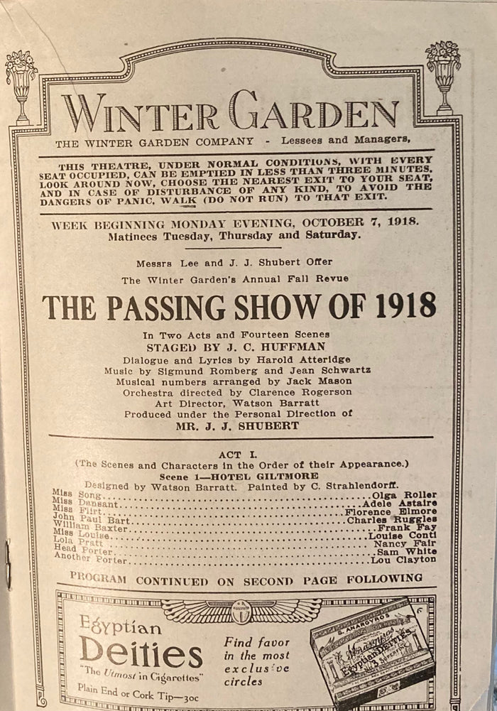 (Fred Astaire) The Passing Show of 1918. Winter Garden, NY. Oct. 7, 1918.