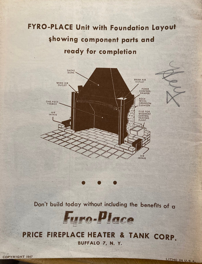 (Catalog) 100 Fireplace Ideas. [Fyro-Place] Buffalo, NY. (1947)