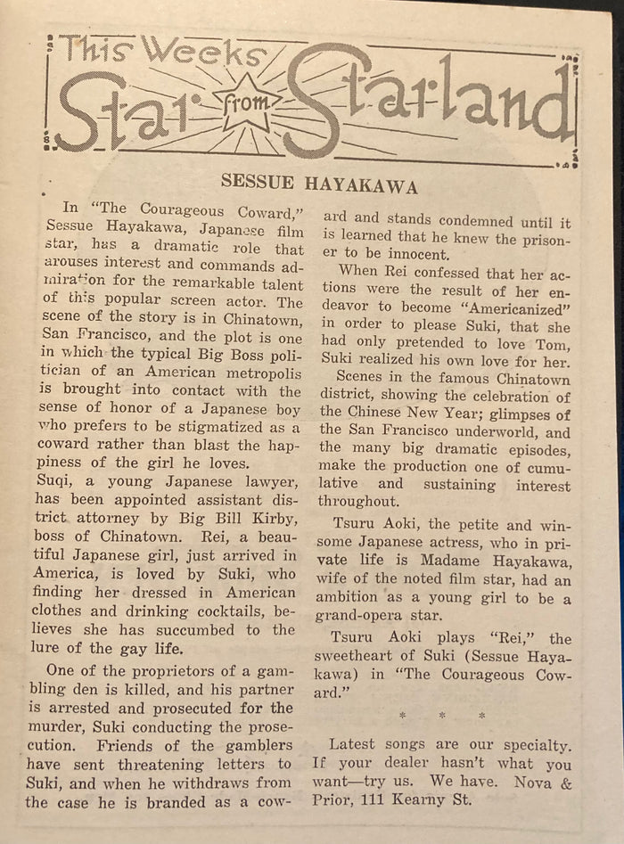 (Sessue Hayakawa) California Theatre, SF. "The Courageous Coward." May 4th, 1919.