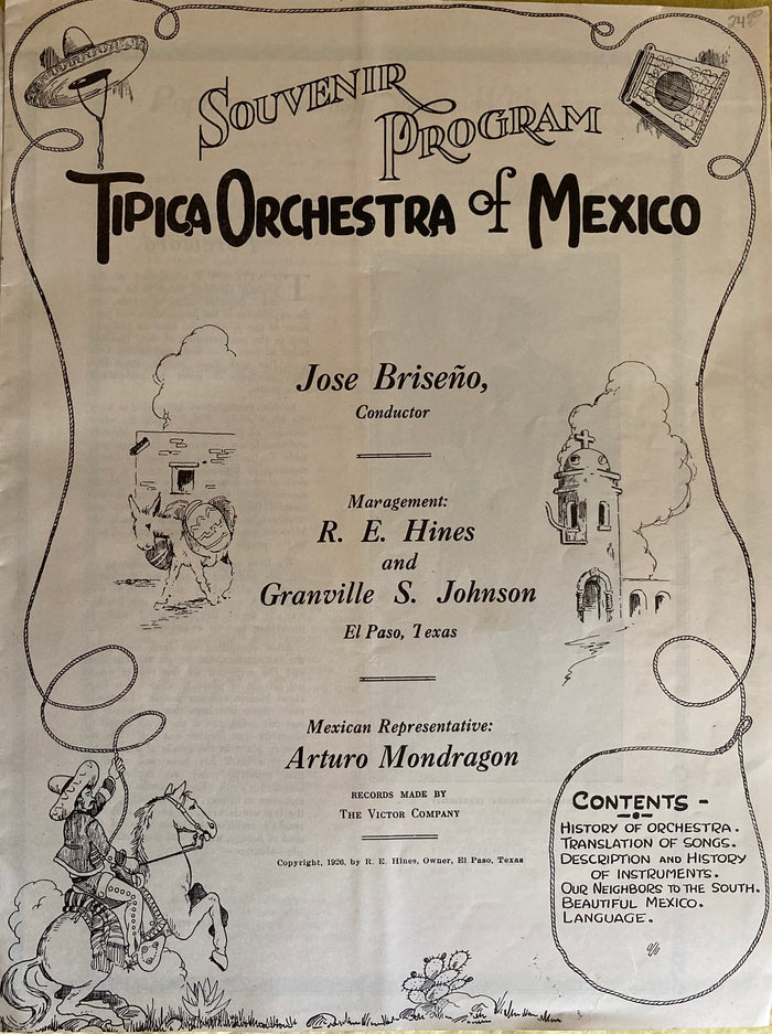 (Souvenir Program) Tipica Orchestra of Mexico. (1926)