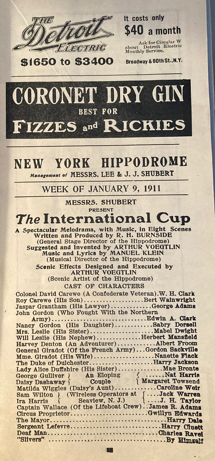 (Vaudeville Program) New York Hippodrome. Jan. 9, 1911.
