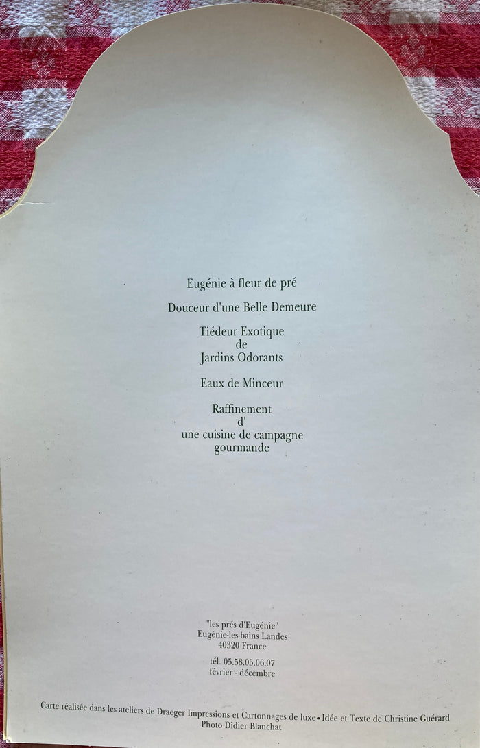 Menu - Autographed by Michel Guerard. 1998.