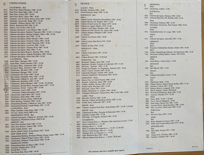 (Wine List) Windows on the World. (1990)
