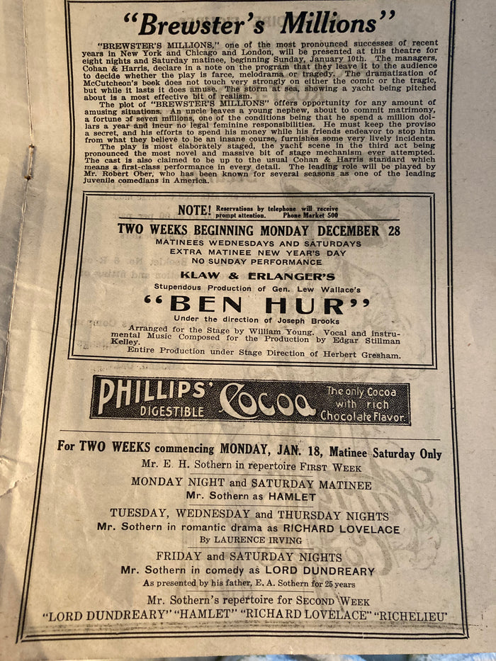 (SF) Van Ness Theatre. 1902 Production of Ben-Hur. Train Route - SF to Santa Cruz.