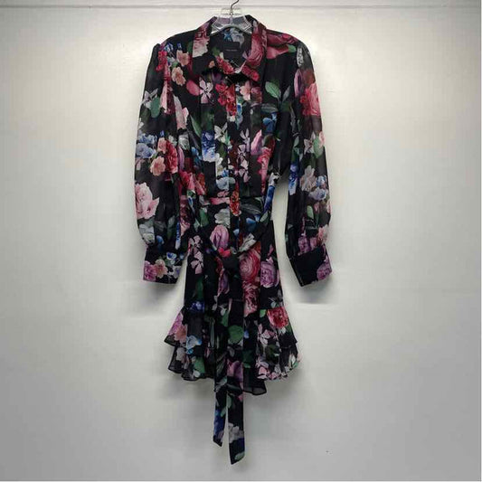 Alex Marie Size 12-L Women's Black-Multi Floral Button Up Dress