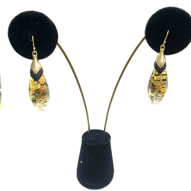 Alexis Bittar Stylized Leaf-Shaped Dangle with Metallic Gold Design  Earrings