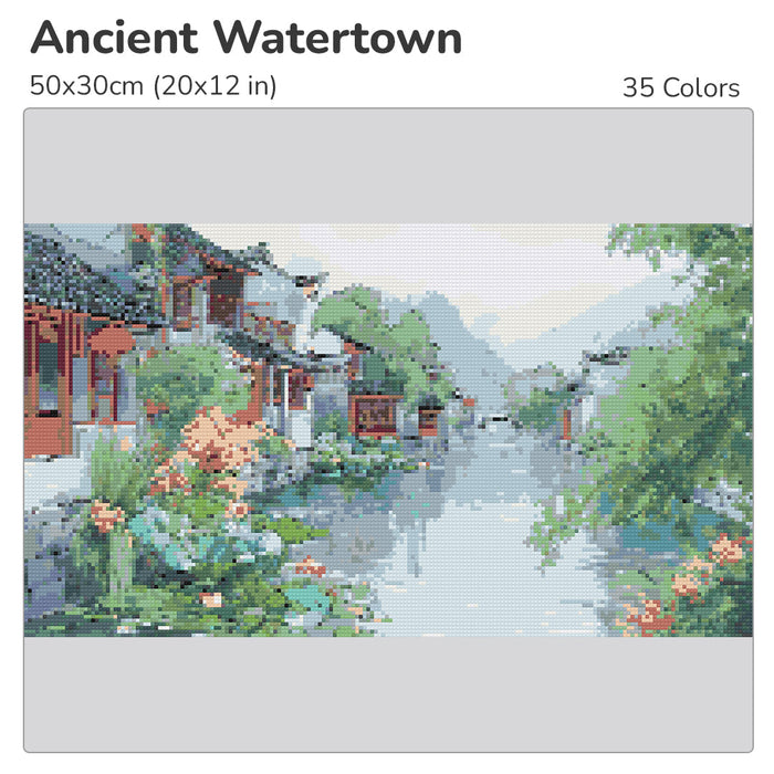 Ancient Watertown Diamond Painting Kit-50x30cm (20x12 in)-Heartful Diamonds