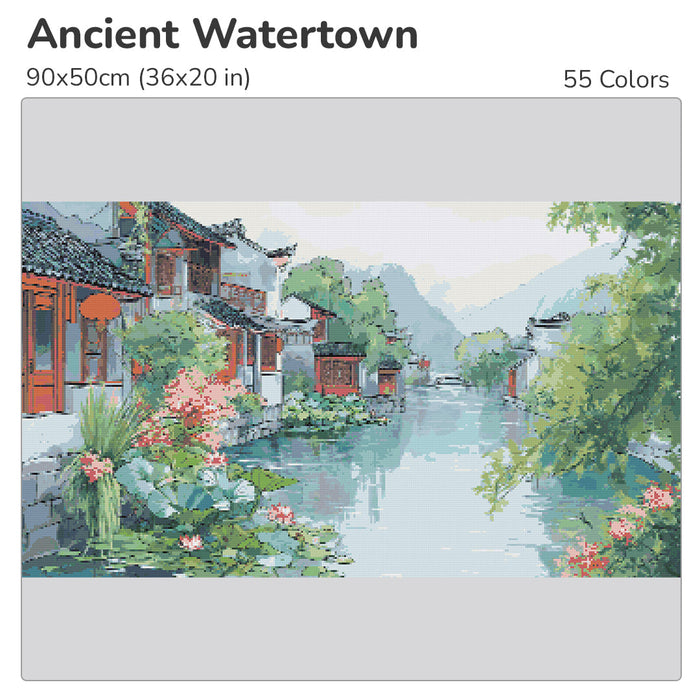 Ancient Watertown Diamond Painting Kit-70x40cm (26x16 in)-Heartful Diamonds