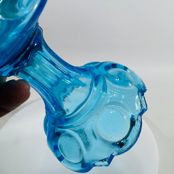 Antique Blue Miniature Kerosene Lamp w Chimney, Daisy Bullseye Glass Oil Lamp, Small Night Light,