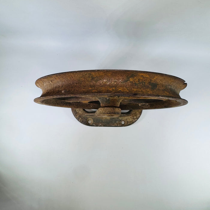 Antique Cast Iron Upright Pulley Sheave Pat Apr 18 1876, Barn or Industrial Hardware, Rustic Steamboat Pulley Decor