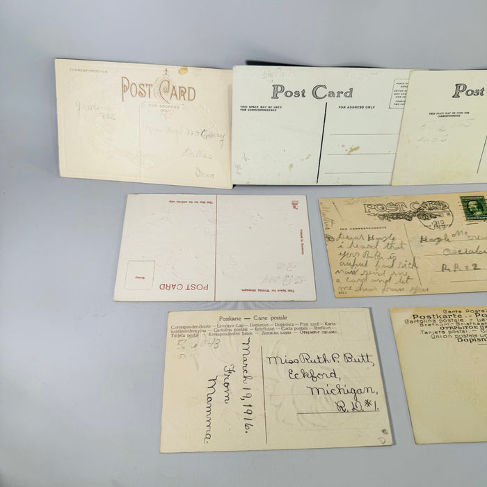 Antique Victorian & Edwardian Postcard Lot of 10, Embossed Floral Greeting Cards, Antique Paper Ephemera Collection