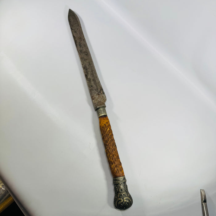Antique William Beckett & Co Sheffield Carving Knife – Victorian Era, Stag Horn Handle
