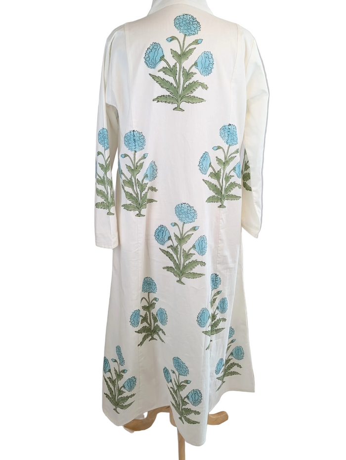 Aqua Buta Floral Block Print Cotton Maxi Dress - Precious Sparkle
