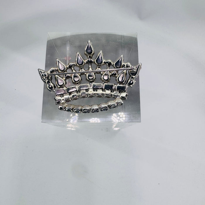 B David Mother's Crown Brooch Vintage Rhinestone Faux Pearl Tiara Pin